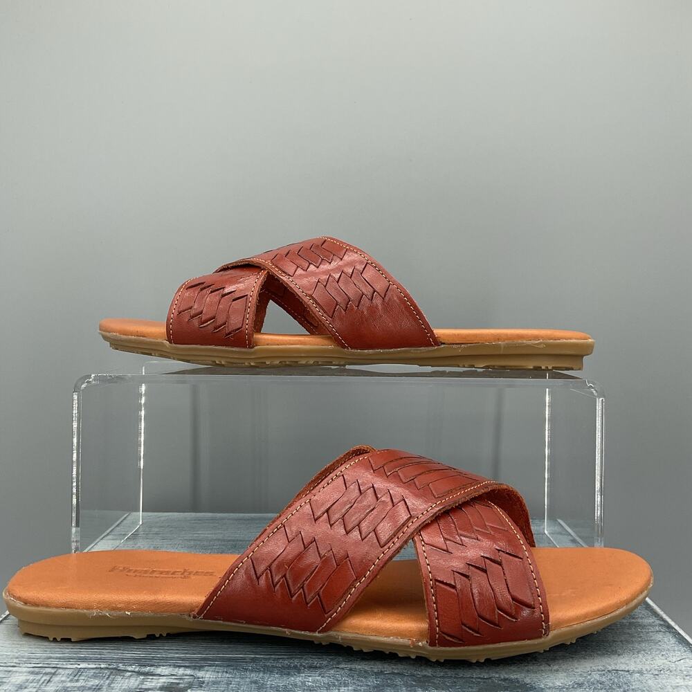NEW Bearpaw Ximena Women’s Leather Slide Sandals Brown Size 9